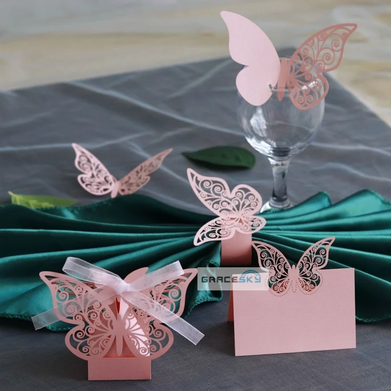 

50pcs laser Cut Butterfly Candy box Wedding Party Decoration Personalized name Cards Seat Invitation Cup Cards for Wine Glass