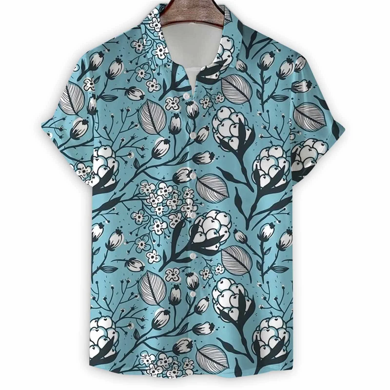 Cartoon Flower 3d Print Hawaiian Shirt For Men Short Sleeve Tops Button Shirts Summer Casual Loose Lapel Blouse Women Clothes