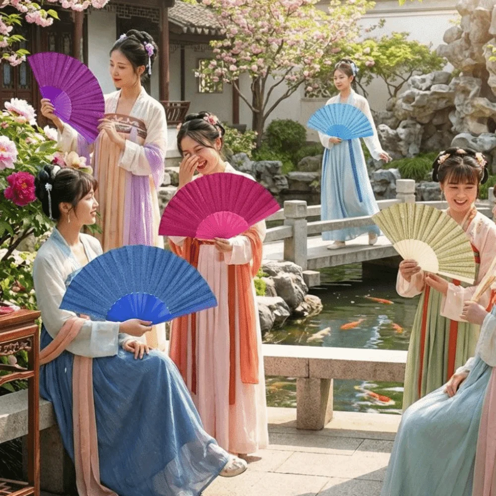 Photography Solid Color Folding Hand Fan Vibrant Handheld Dance Fan Decorative Plastic Glitter Fan Cultural Activities