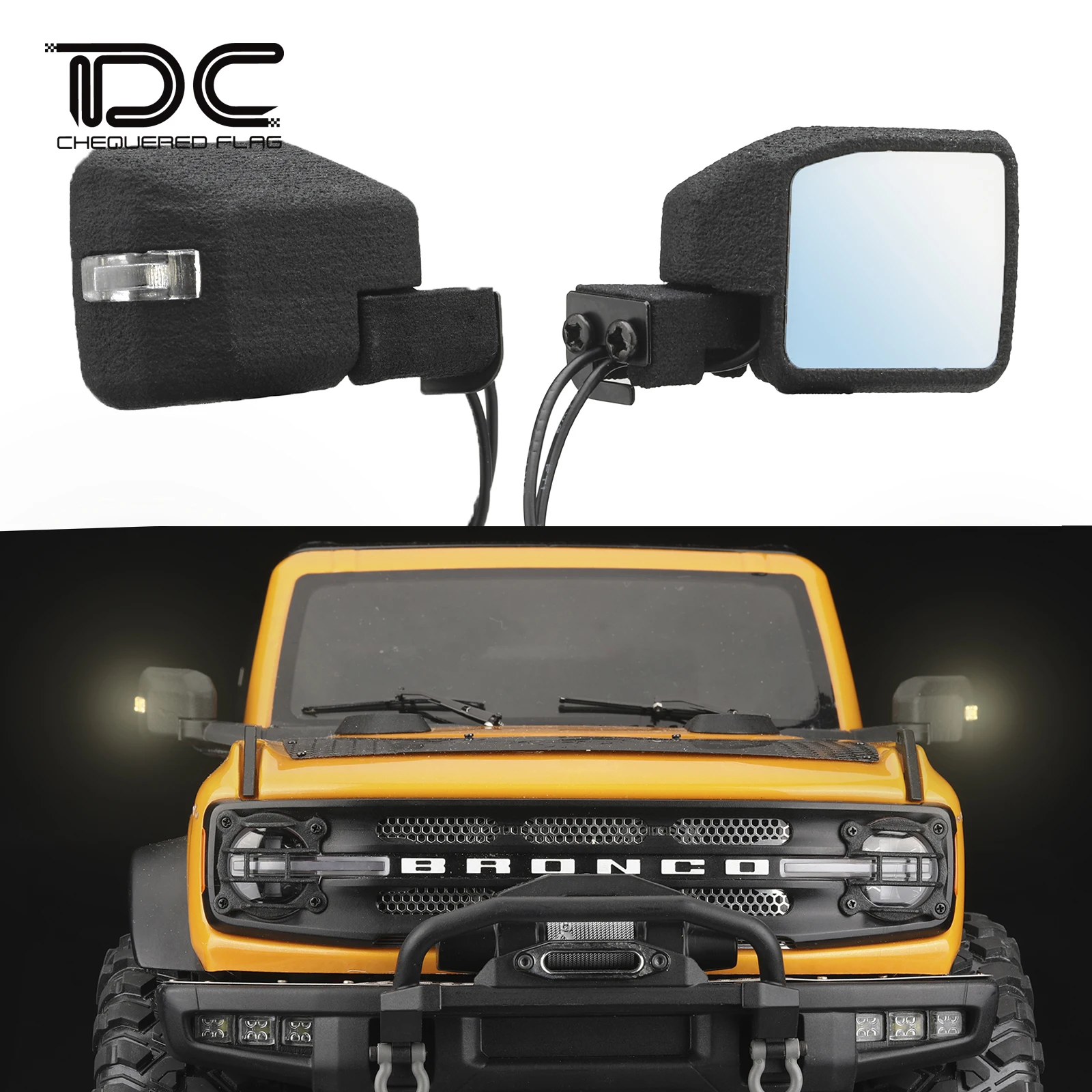 1/10 RC Rearview Mirror Crawler Foldable LED Turn Signal Lamp Lens for   Bronco Defender D110 SCX10 III Parts Redcat