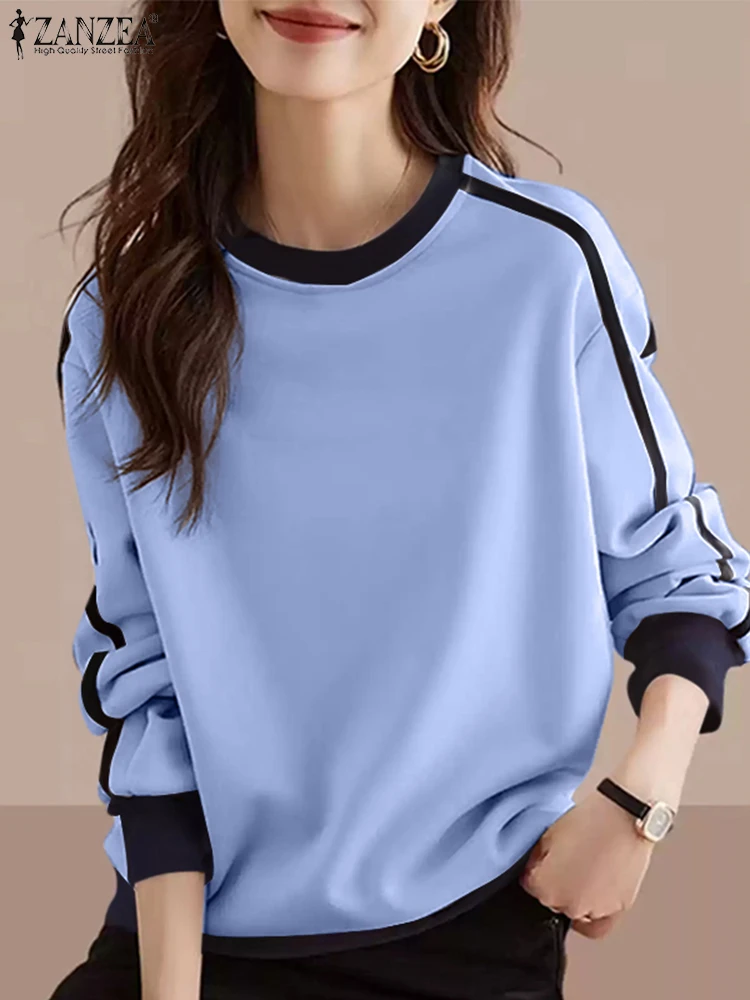 Autumn Patchwork Hoodies Pullovers 2024 ZANZEA Fashion Casual Long Sleeve Woman Sweatshirts Elegant O Neck Loose Tops Oversize