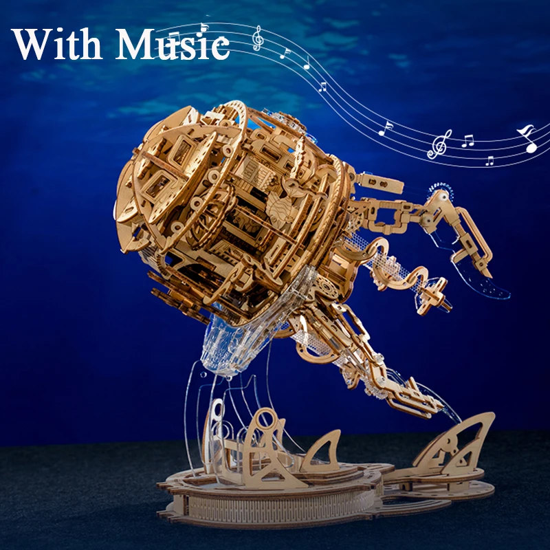 Puzzle 3D DIY drewniane Aurora meduza zmontowane miniaturowe zestawy modeli z muzyką światło puzzle dla przyjaciół prezenty urodzinowe