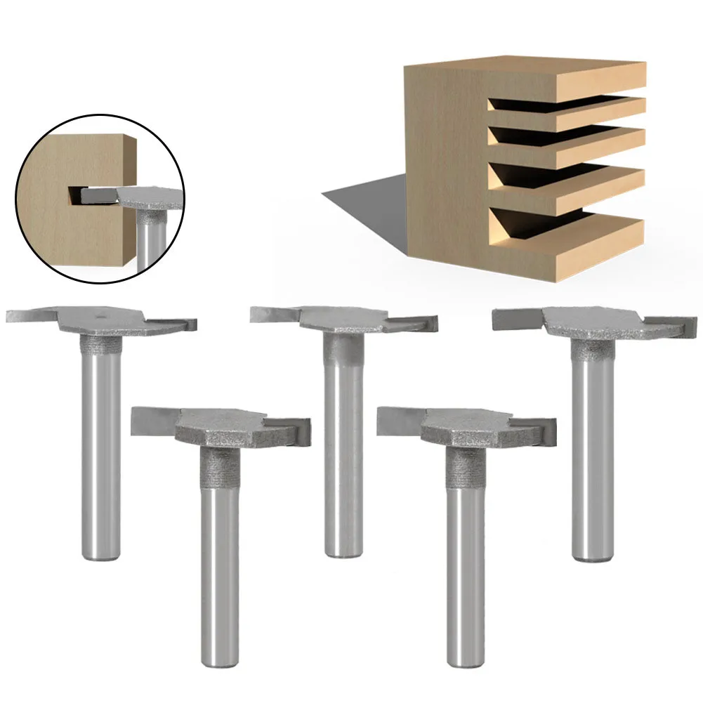 

5PC/Set 1/4" 6.35MM 6MM Shank Milling Cutter Wood Carving T Type Slotting Cutter Router Bits Woodworking T-Slot Woodworking Tool