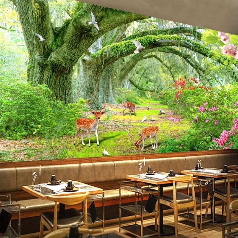 Custom Any Size Murals Wallpaper 3D Green Forest Tree Animal Wall Cloth Living Room TV Sofa Background Wall Painting Home Decor