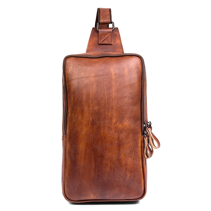 Handmade leather chest bag men\'s bag sports crossbody bag large-capacity shoulder bag leisure leather mobile phone bag