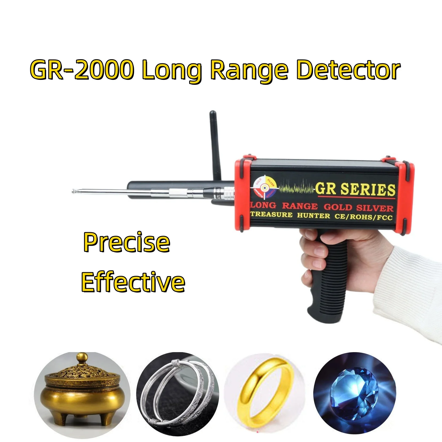 Detector de metais ouro prata de longo alcance profissional GR-2000 caçador para detectar ferramentas de pedras de diamante de cobre com pacote de papelão