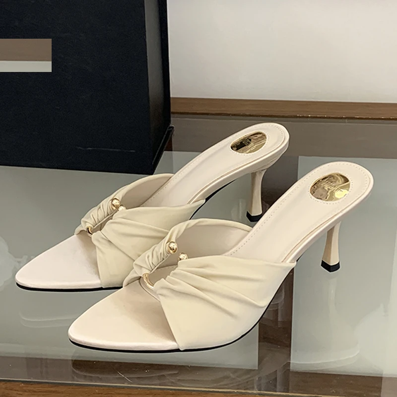 

Eilyken Designer Hollow Out Woman Slippers Fashion Pointed Toe Thin Heels Street Style Stripper Party Slides Shoes