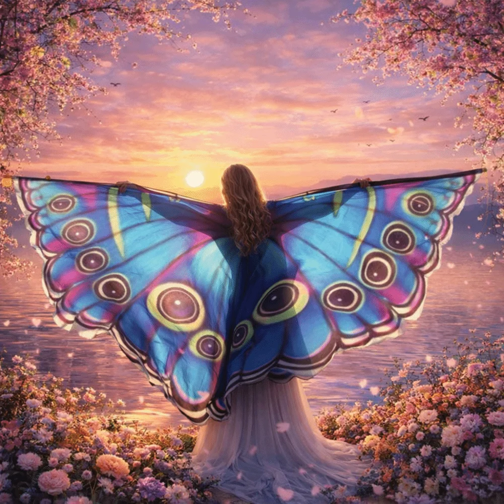 Beautiful Moth Butterfly Cape Party Masquerade Butterfly Peacock Shawl Show Dress Up Butterfly Cosplay Costumes Female