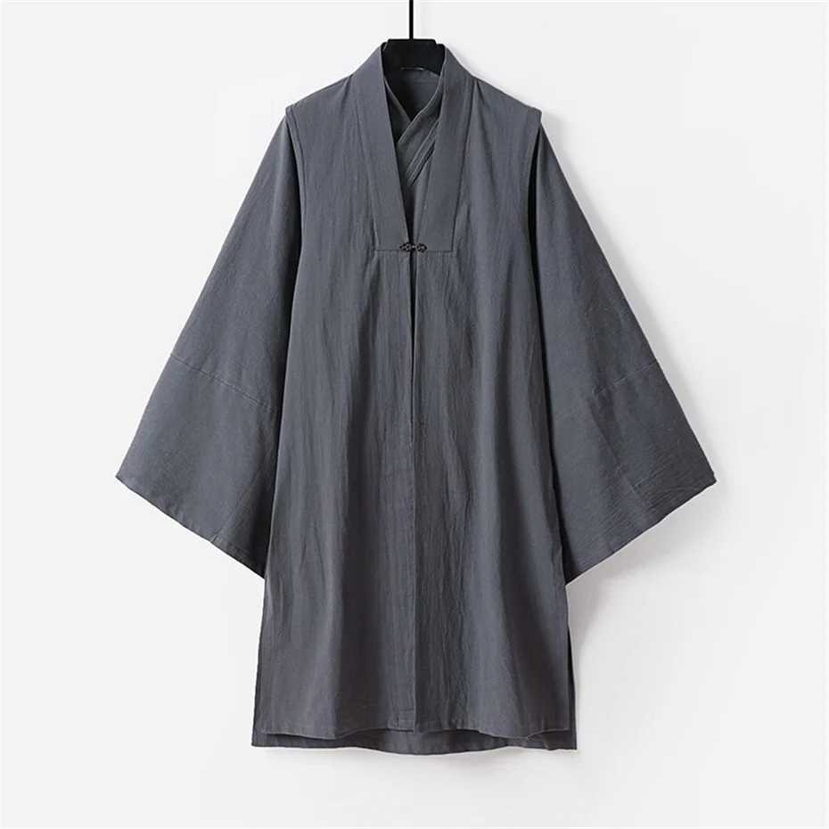 Aflczyu Hanfu Daoist Robe Two-piece Set Linen Brown 9XL 5