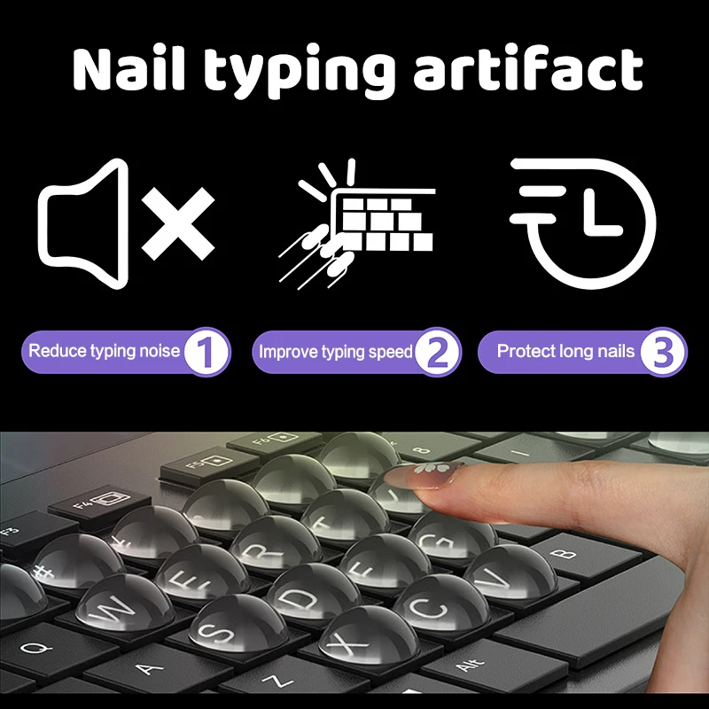 64/100Pcs Transparent Silicone Keycaps for Long Nails, Soft Protection Covers for Laptop Desktop Keyboard Typing Gaming