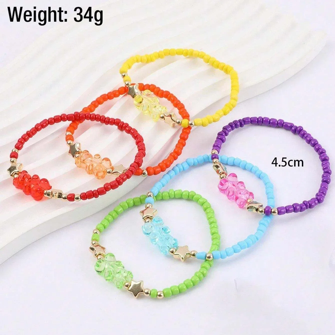 Obega 6 PCS Little Bear Multicolor Bead Charm Bracelet Set Women's Read Yellow Purple Bule Green Orange Cute Daily Wear Jewelry