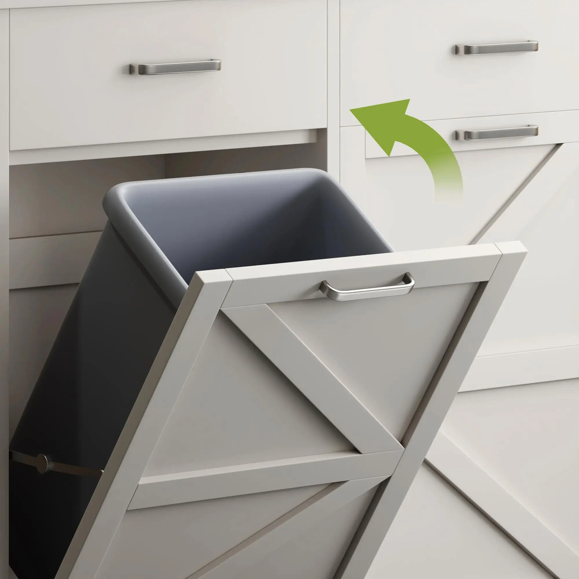 Wooden Tilt-Out Trash Cabinet with 2 Drawers - 20 Gallon Capacity, Quick Install & Deodorizing for kitchen & Laundry