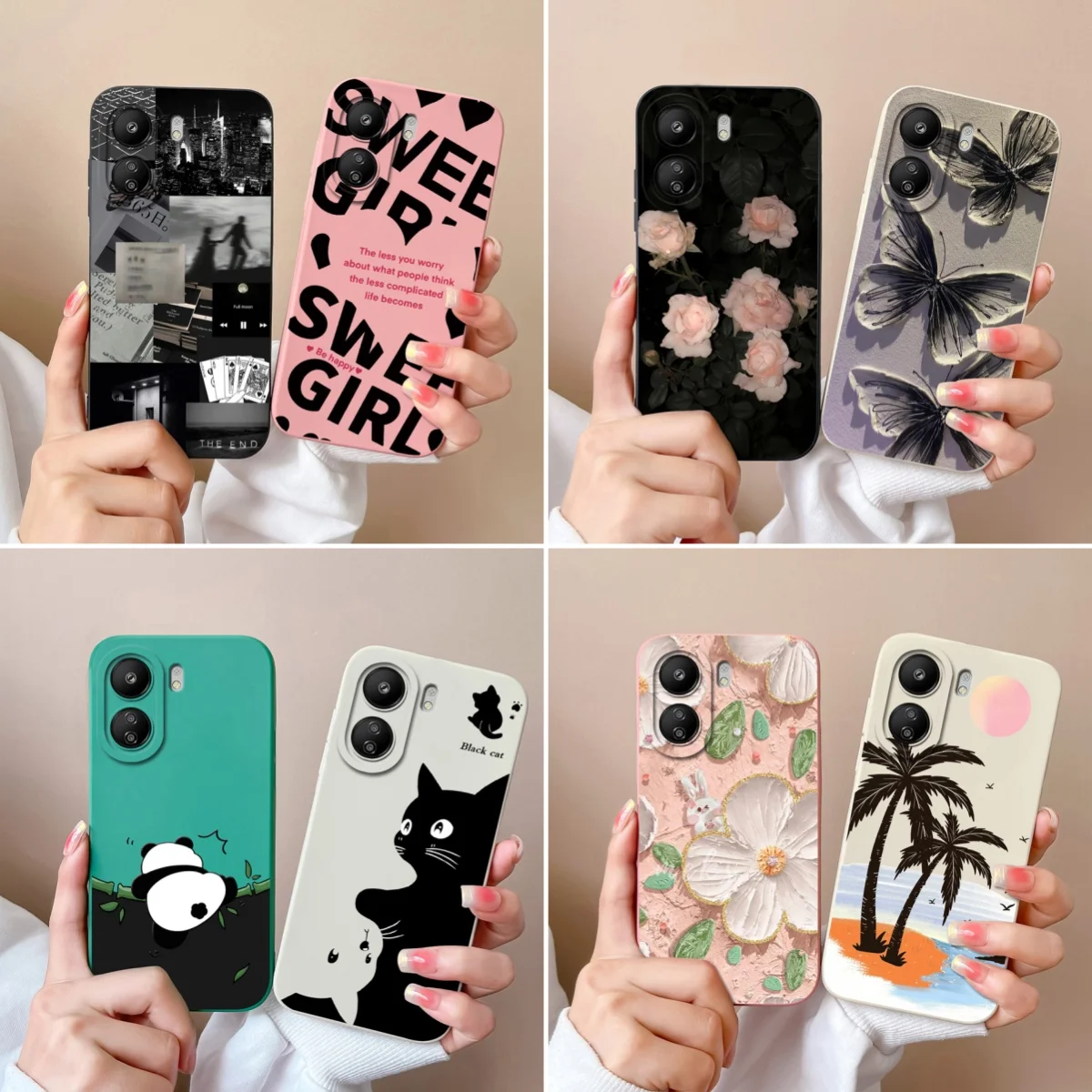 For Redmi 13C Phone Case Floral Print Full Protection Back Cover For Xiaomi Redmi 13 C 4G 5G Soft Smooth Liquid Silicone Bumper