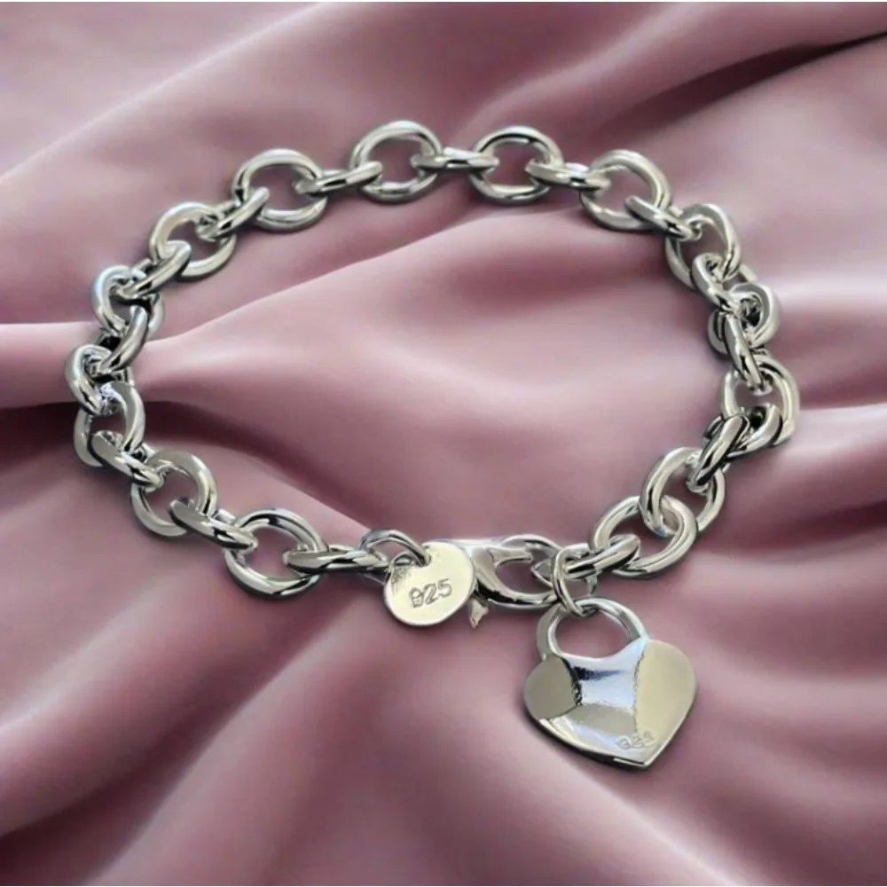 20 سنتيمتر 925 فضة سلسلة سوار على شكل قلب ، الرجال النساء قفل ، هدية الزفاف حفلة خطوبة حلية ، مجوهرات الأزياء