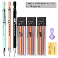 Mechanical Pencil Set 2.0 mm with 2B Black/Colors Lead Refill For Writing Sketching Art Drawing Painting School Automatic Pencil 2