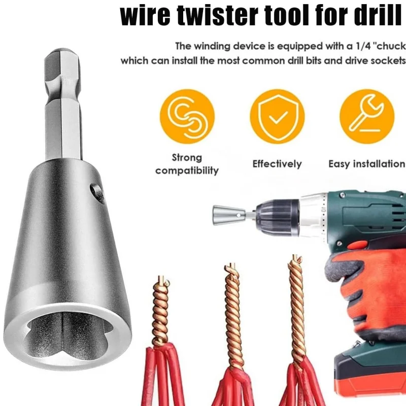 Wire Twister Tool for Drill,Wire Connector Socket,Stainless Steel Robust Construction,6mm Hexagonal Handle Electrician Twister