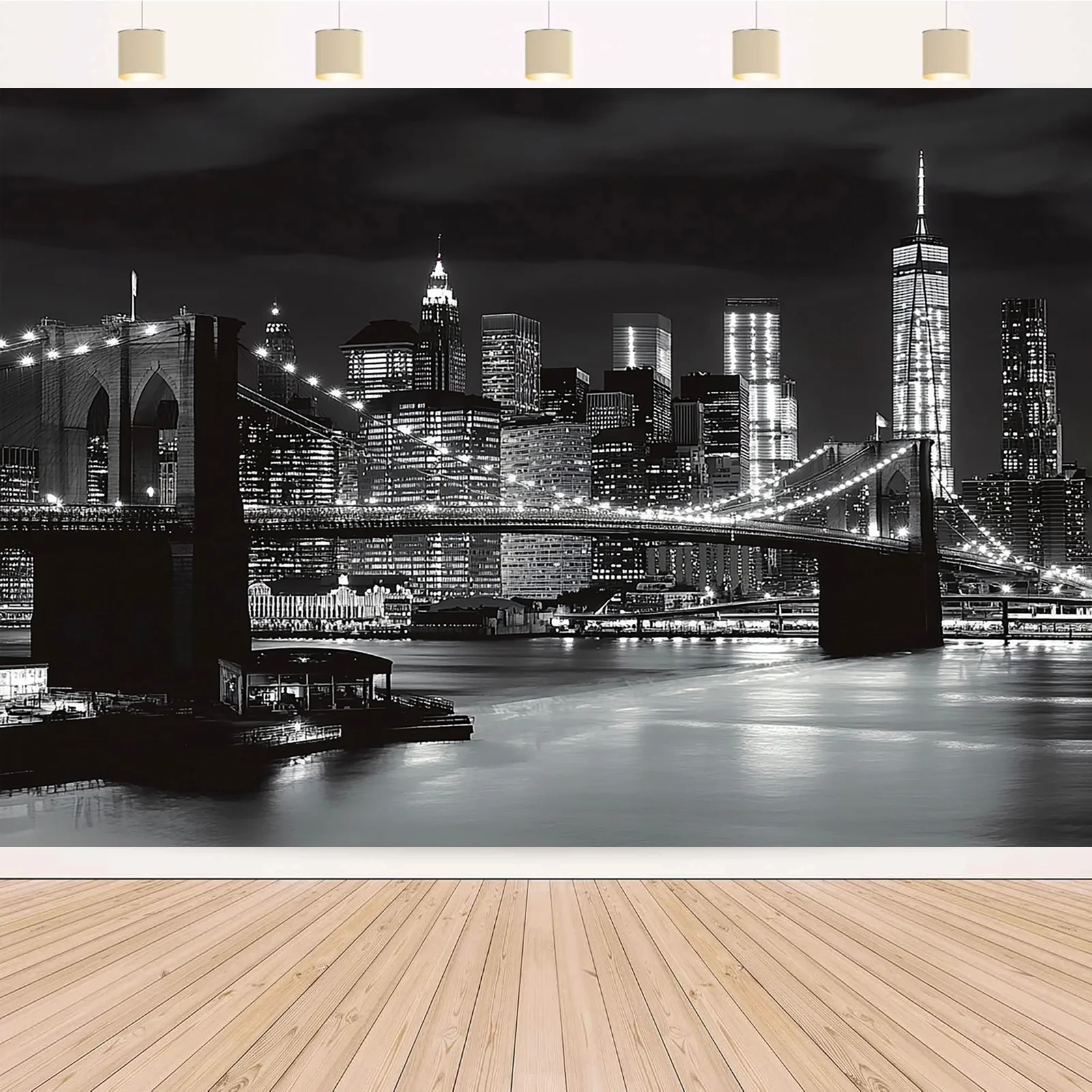 2D flach, Skyline der New York City und Brückenfotohintergrund – Wanddekoration mit New York-Motiv ist geeignet