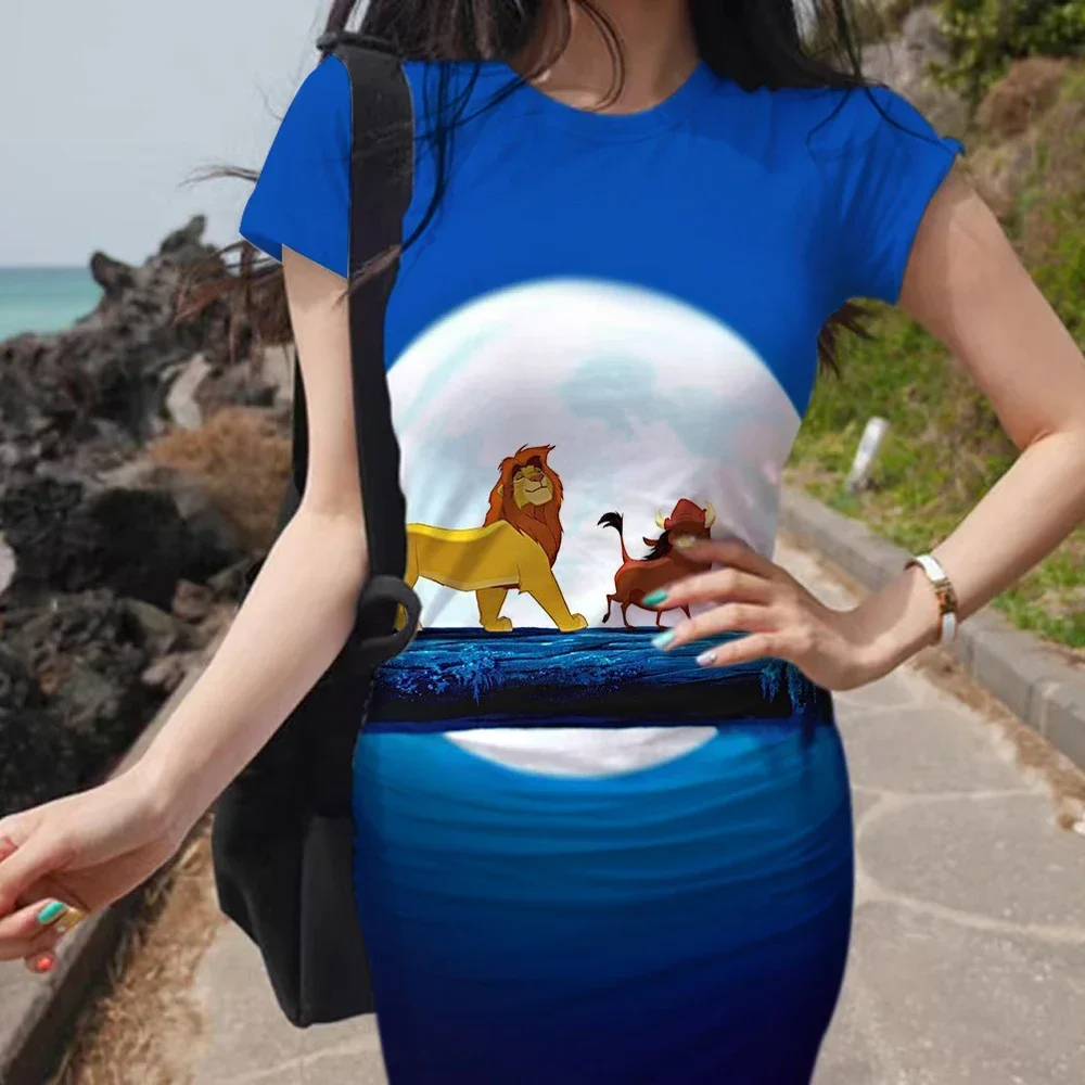 Disney The Lion King Print Dress Women Lady Girls Summer Sexy Bodycon Bandage O-Neck Sleeveless Party Club Mini Pencil Dresses