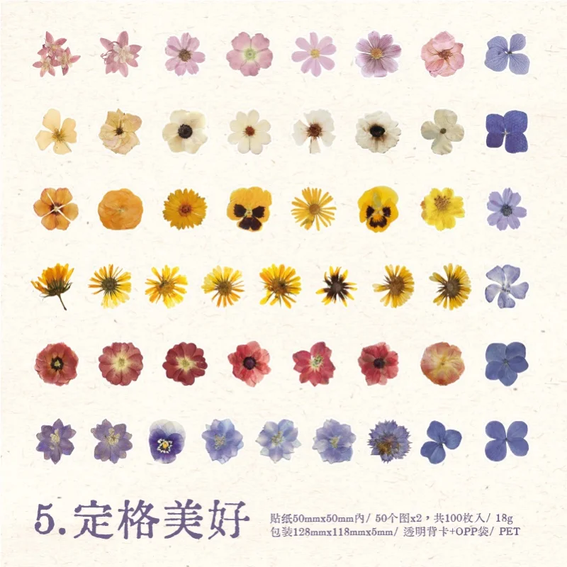 100 stuks bloemstickers, verzameling, PET-stickers, decoratieve, handgemaakte materialen voor scrapbooking, dagboek, album, knutselbenodigdheden.