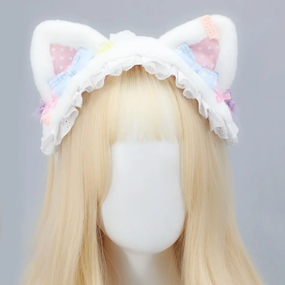 

Sweet Bow Cat Ears Headband Lace Plush Bear Ear Hair Band Hair Clip Furry Lolita Bandeau Lolita Accessories