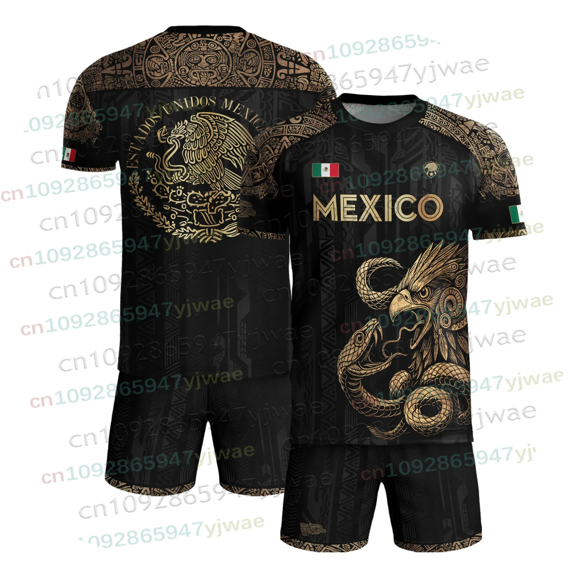 

Mexico National Flag Print 2 Piece Outfit 3D Eagle Pattern Short Sleeve Shorts Outdoor Football Sport Men's Clothing 2 Piece Set