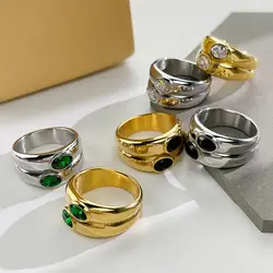 New ins Stainless Steel Geometric Ring For Women Vintage Colorful Zircon Rings Fashion Jewelry Gift