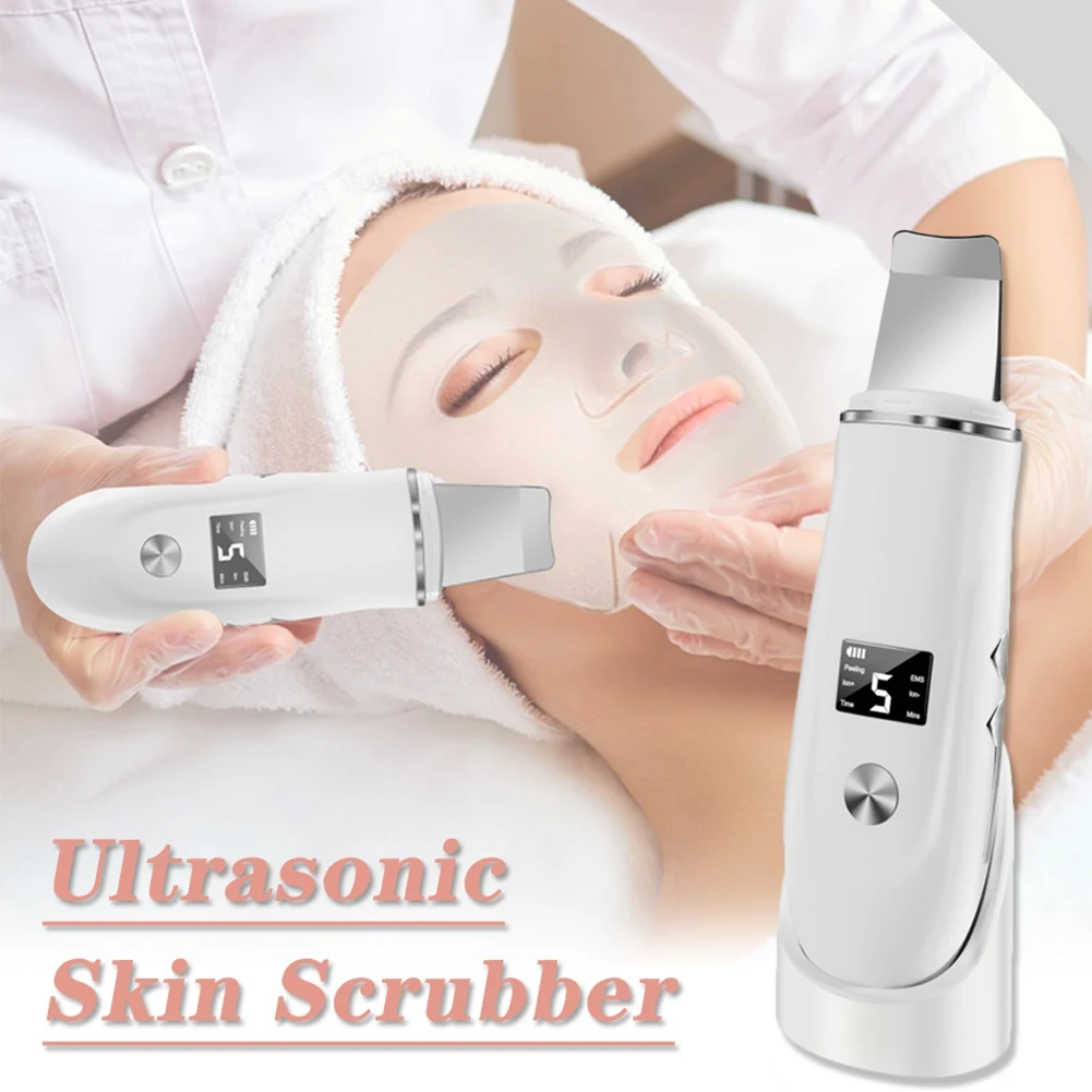 Scrubber ad ultrasuoni per la pelle Lifting del viso Macchina per la pulizia profonda del viso Rimozione di comedone Vibrazione Spatola per il viso Peeling