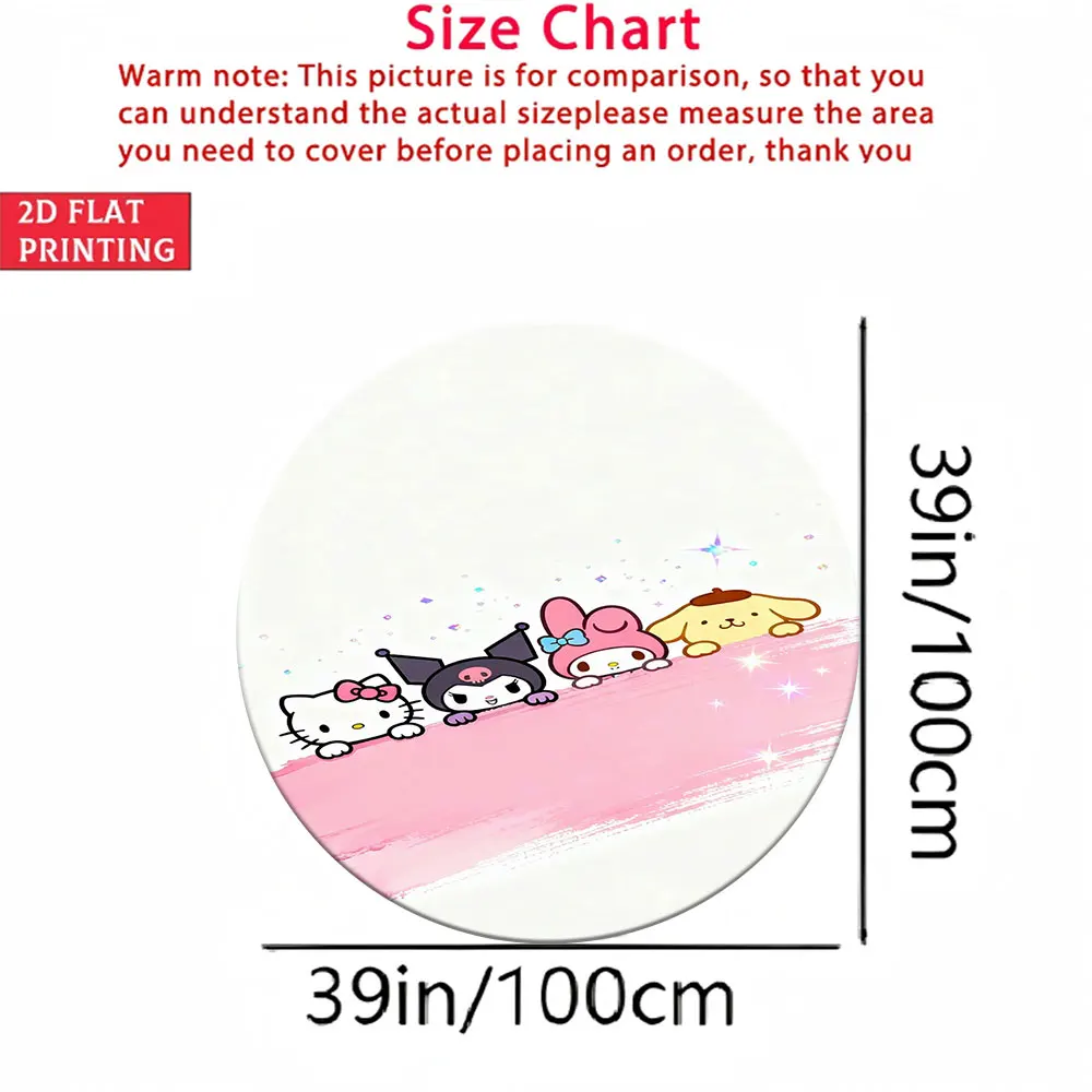 

Мягкий круглый коврик для детской комнаты, с рисунком персонажей Sanrio, розовый с блестками, 2D, плоский, 100 см, нескользящий, для детской.