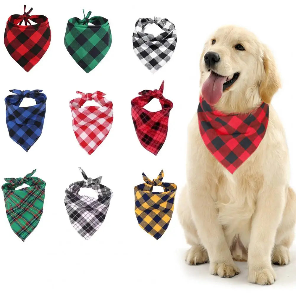 High Pet Towel Stylish Plaid Triangle Towel Pet Scarf Set Soft Cotton Dog Neck Scarf Drool Towel Fine Workmanship Water