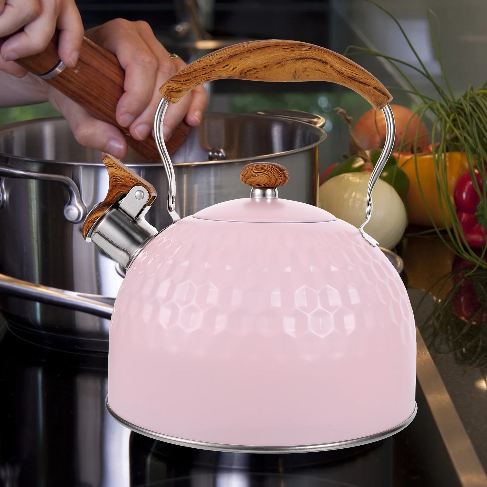 

25L Pink Stainless Steel Whistling Kettle Large Capacity Flat Bottom for Gas Stove Induction Hob Kitchen Practical Easy Cleaning