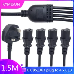 UK BS1363 Male to 4 x C13 Female Adapter Splitter Power Extension Cable for computer PDU UPS AC power cord 1.5m