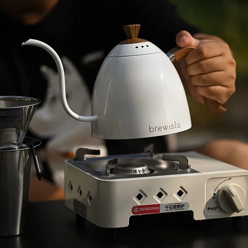 Brewista stainless steel hand-brewed coffee pot, slender mouth wood grain handle, practical 0.7L