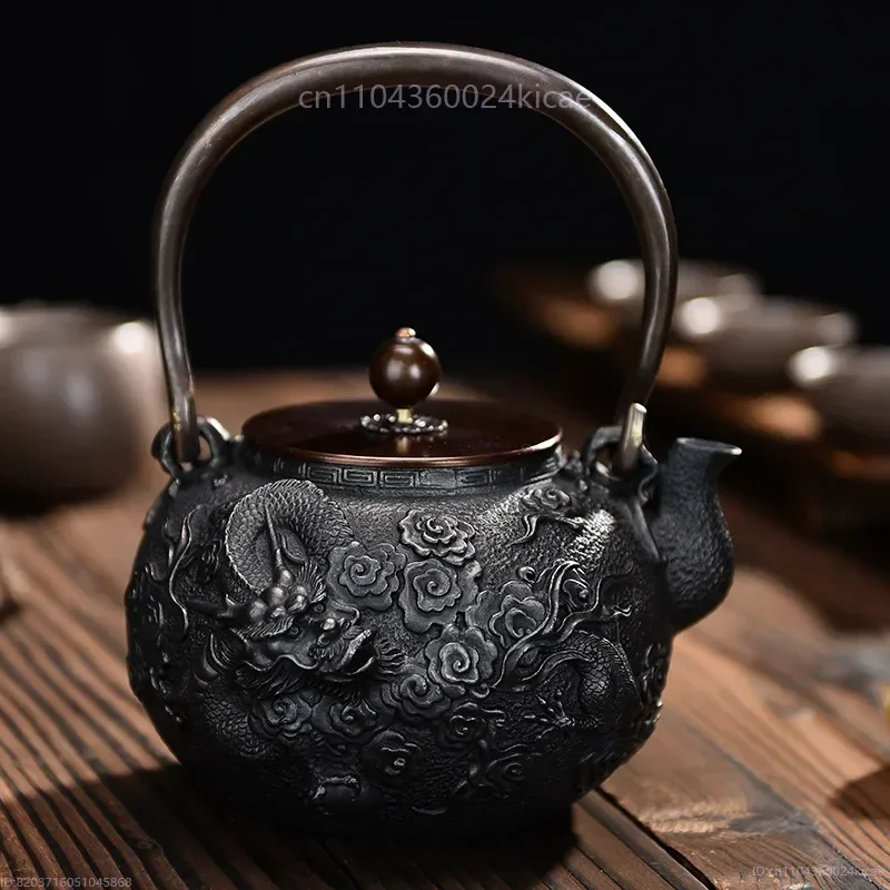 Uncoated Cast Iron Dragon Teapot Original Handmade 1.3L for Boiling Water Non-Boiled Tea Health Tea Set Gift Durable
