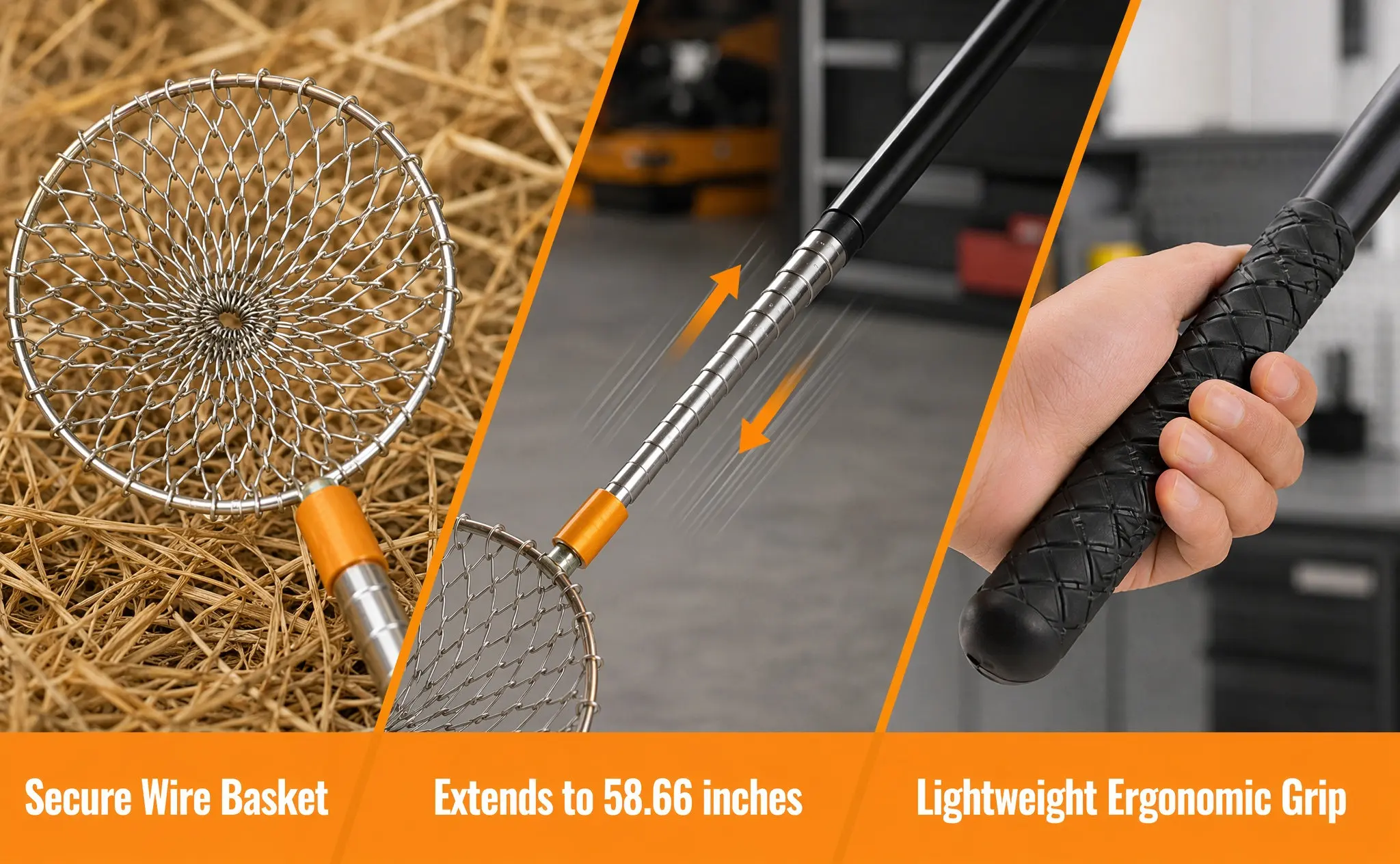 Telescopic Egg Basket Extendable Egg Collector Tool for Chicken Coop Poultry Nest Farm Duck Eggs Nut Picking Potato Golf Ball