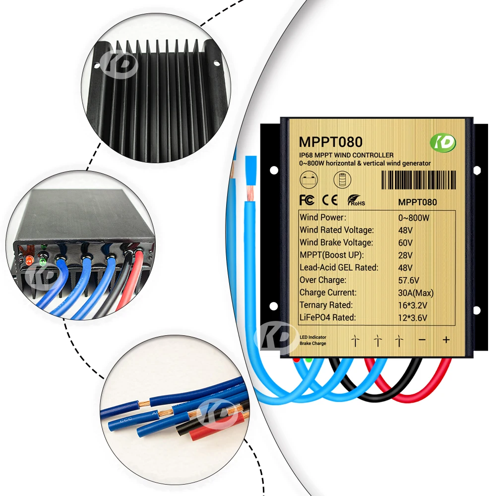 30A 48V Max 800w Windmill Input Mppt Mini Wind Charge Controller Ip68  Regular Workable For Lithium Lead-acid Gel Battery