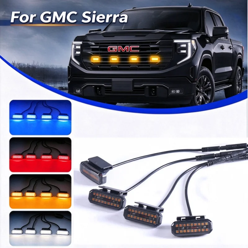 Für GMC Sierra Mittlerer Frontgrill Kleine Bernsteinfarbene Leuchte Frontgrill-Beleuchtung Tagfahrlicht Warnleuchte
