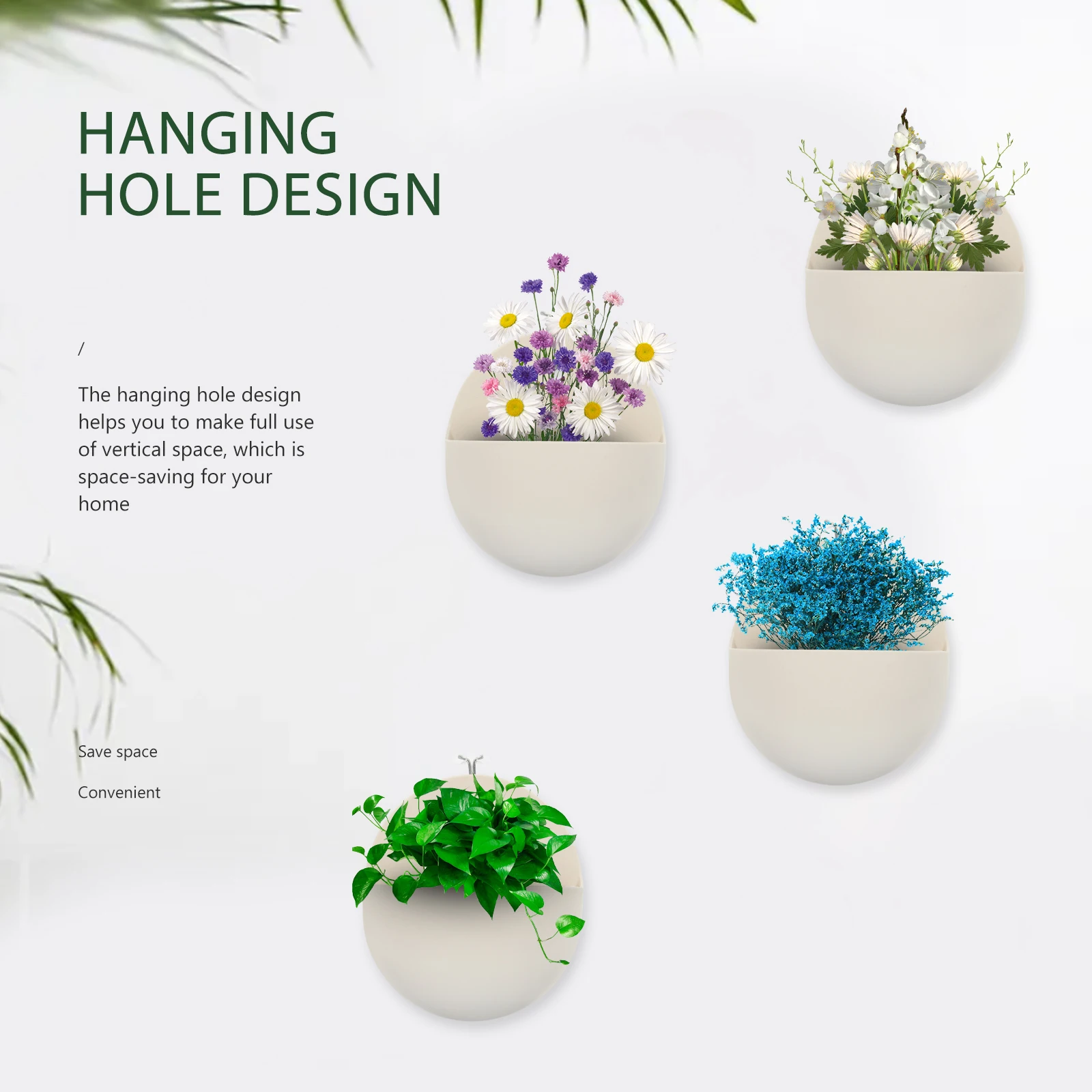 

4 Pcs Wall Flower Pot Hanging Planter Semi Circle Plastic Planters Balcony Garden Storage Container Vase Decorative Bucket