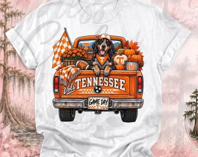 Short Sleeve Shirt Tennessee Football Game Day Tops Polyester Blend Tee Coonhound Dog Tailgate Sports Fan Apparel