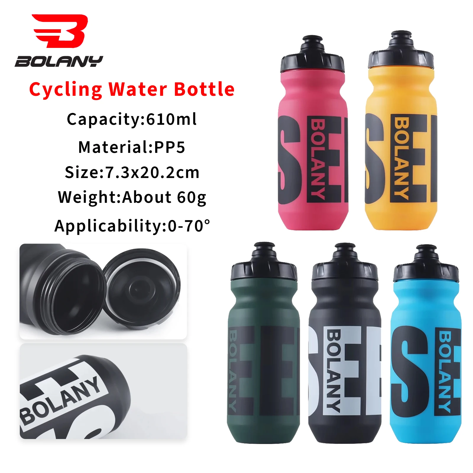 BOLANY 610ml Lightweight Portable Bicycle Water Bottle Outdoor Gym Sports Cycling PP5 Material Mountain Road Bike Accessories