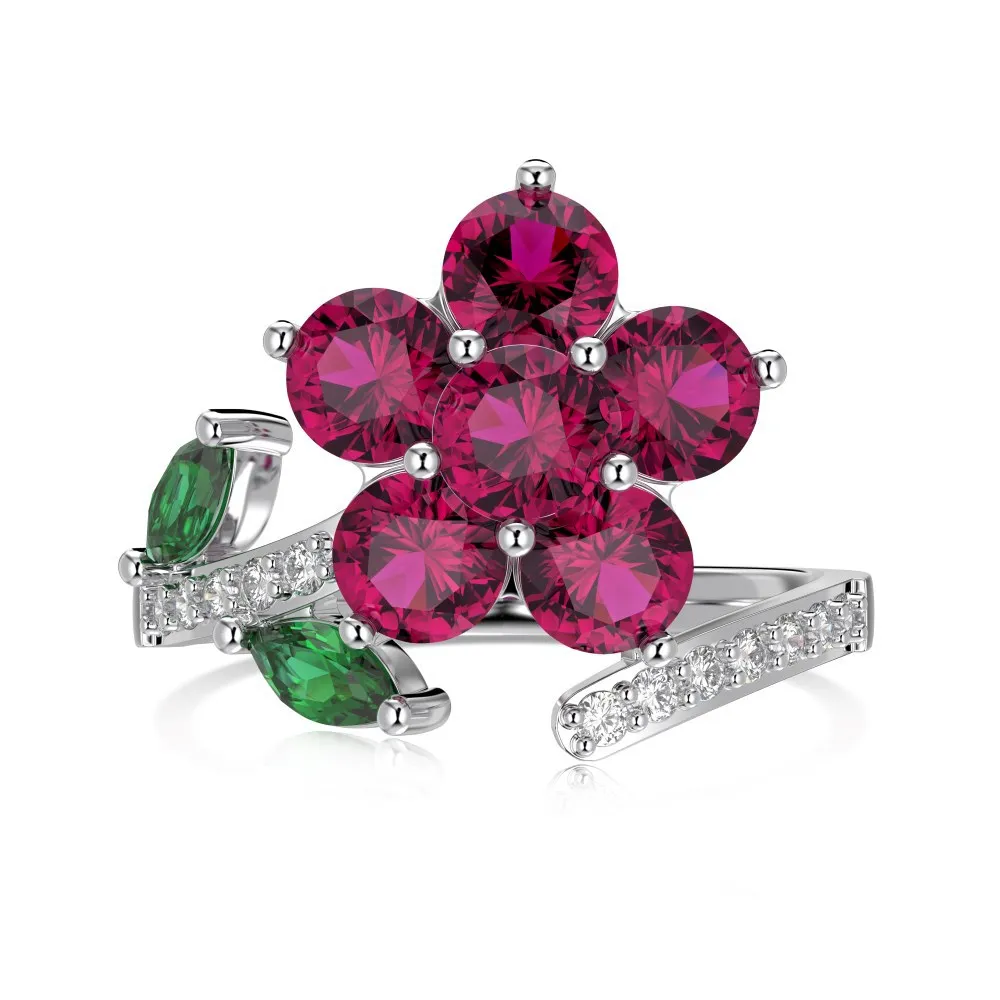XUYUANFEN Cross Border New S925 Sterling Silver Flower Ring Women's Instagram Personalized Flower Design Zircon Closed Ring