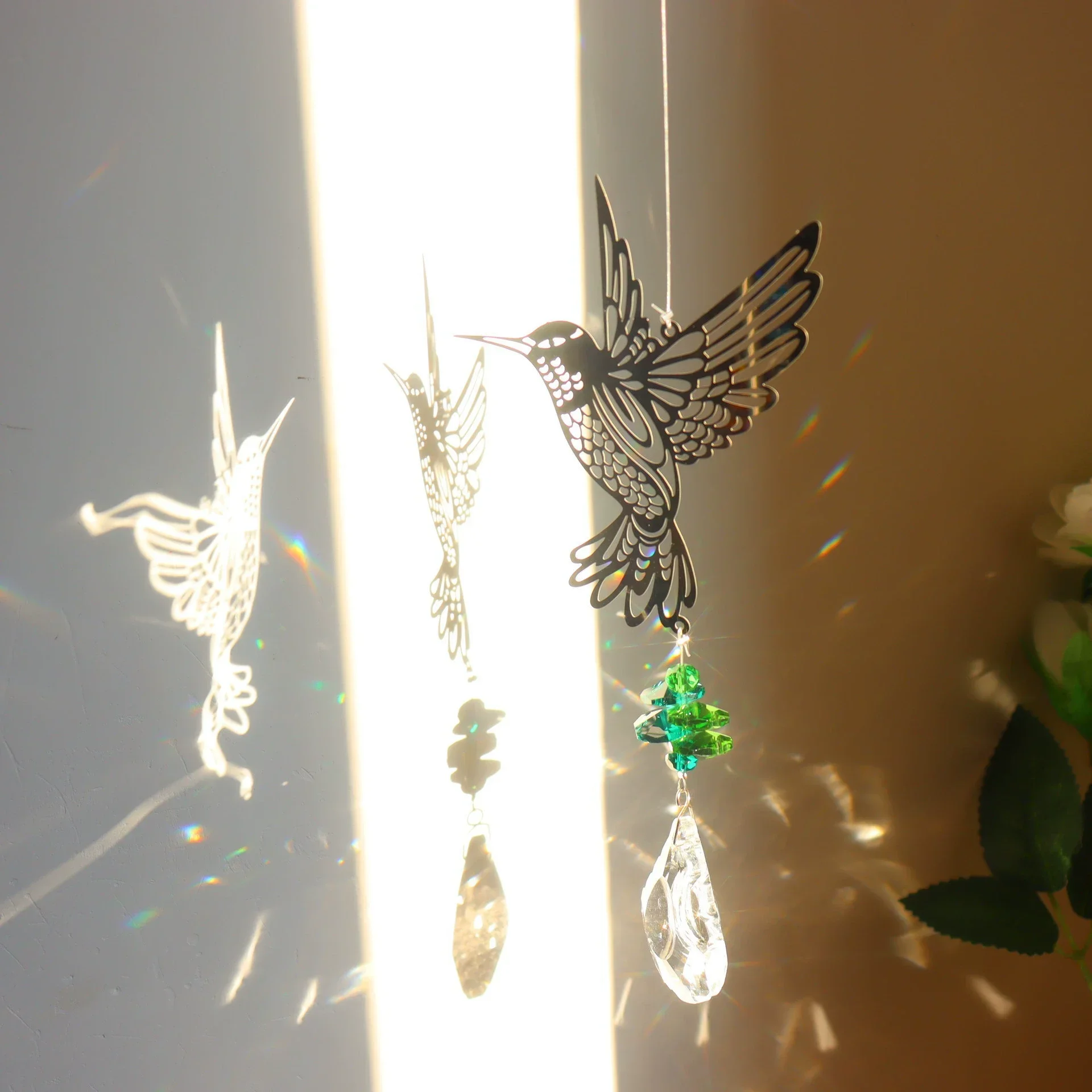 Rainbow Crystal Hummingbird Angel Pendant, Colorful Beads Hanging Ornament, Handmade Craft for Gardening Christmas Decor