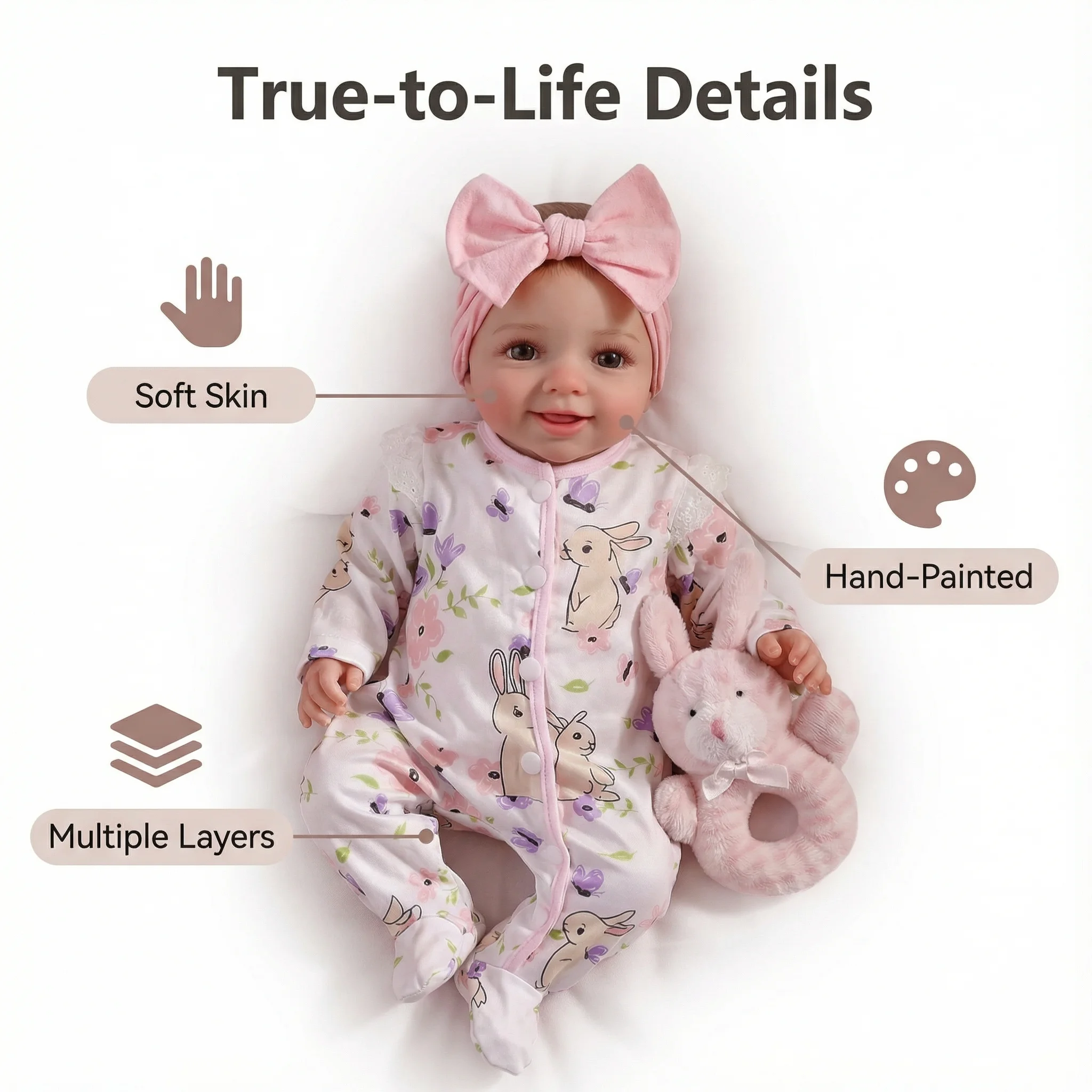 

NPK 17inch Lifelike Reborn Baby Doll Newborn Soft Touch Cuddly 3D Skin Multiple Layers Painting Realistic Vinyl Toy