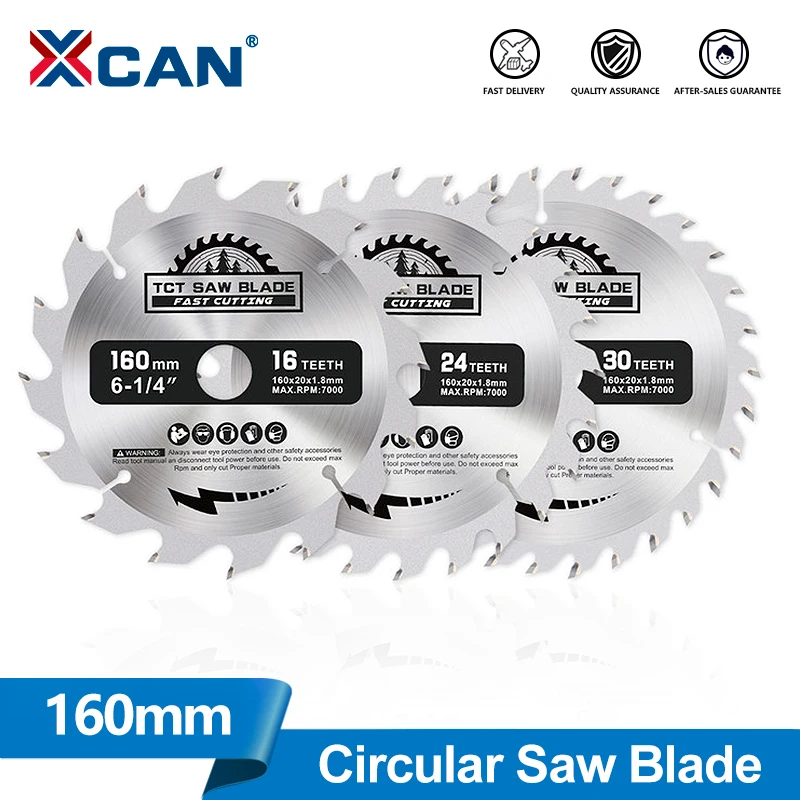 XCAN 1pc 160mm Circular Saw Blade Wood Cutting Discs Carbide Saw Blade Bore 20mm Woodworking Cutting Tools 16/24/30/48T