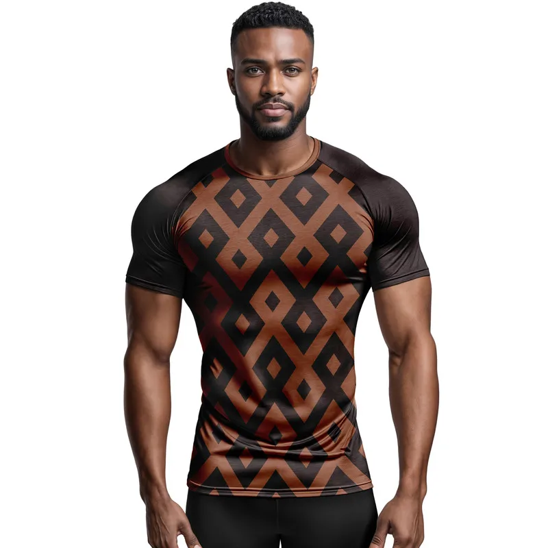 Men's Arabian pattern tight-fitting quick-dry sports wearTShirt Fitness training running short-sleeve top