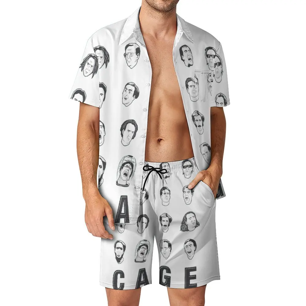 The Many Faces of Nicolas Cage Essential Beach Men's Beach Suit Top Quality 2 Pieces Coordinates Vintage