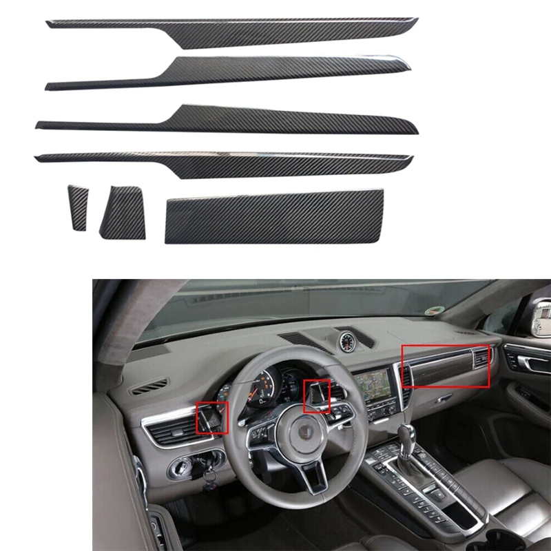 

For Porsche macan Dry Carbon Fiber Interiors 7 PCS Trim Cover Dashboard Console 2014-2017 Car Accessories macan interior