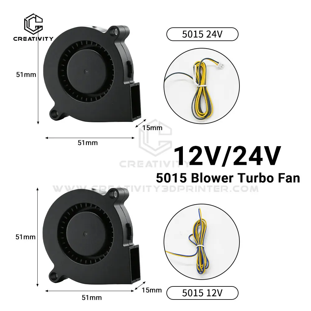 

1PC 5015 Blower Turbo Cooling Fan Brushless DC 12V 24V 3D Printer Fan With 2Pin Wire Cooler 100cm/120cm Wire for J-head Fan