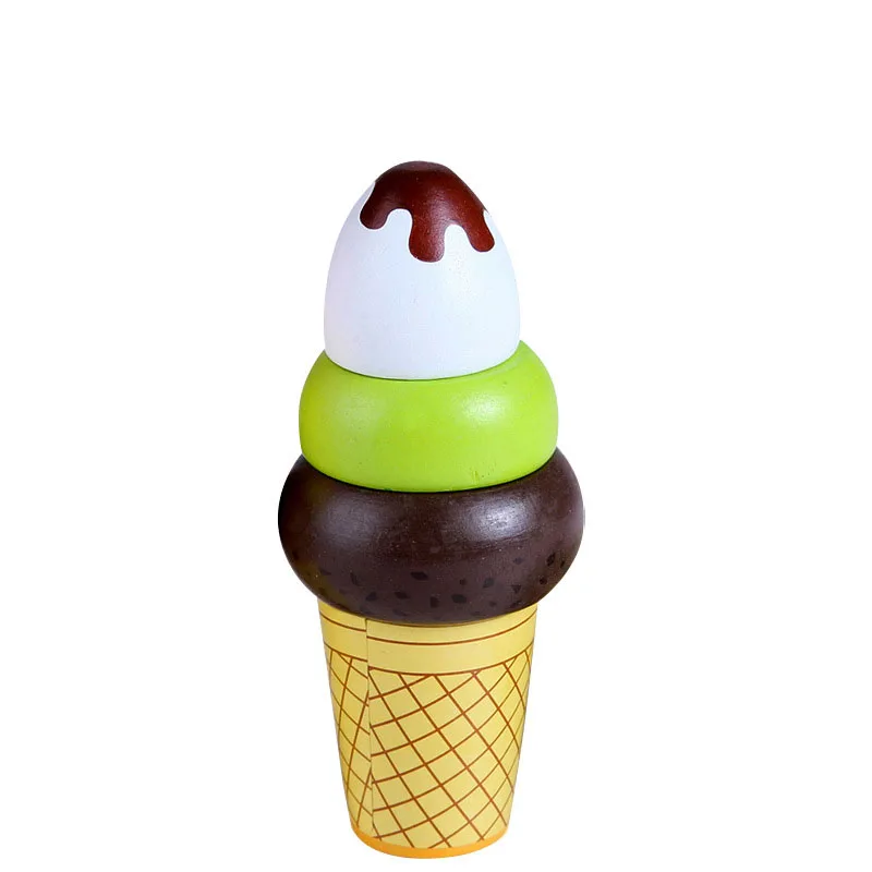 Wooden kitchen toys pretend play house ice cream food simulation kitchen magnetic food play house educational toys for children