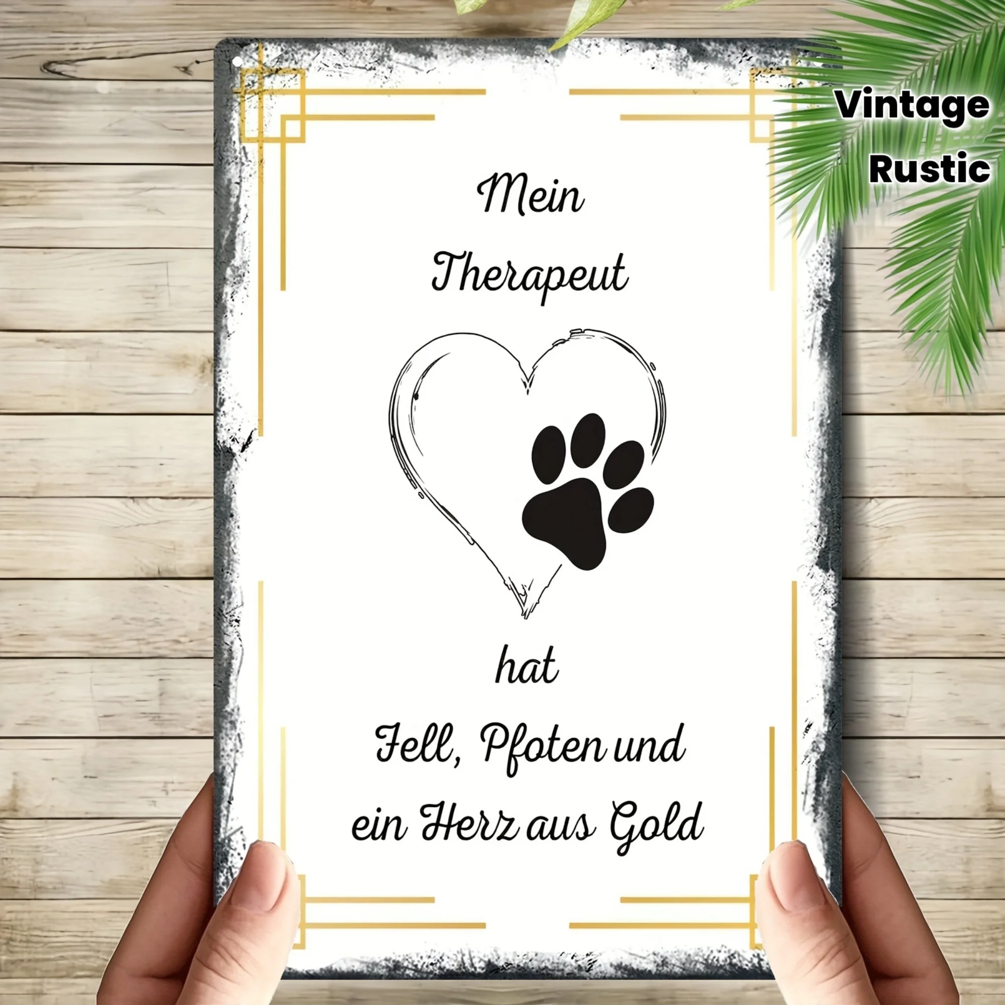 Pet Lover Vintage Metal Heart Paw Print Sign Mein Therapeut German Quote 8x12 Inch Indoor Outdoor Wall Decor Gift For Dog Cat Ow