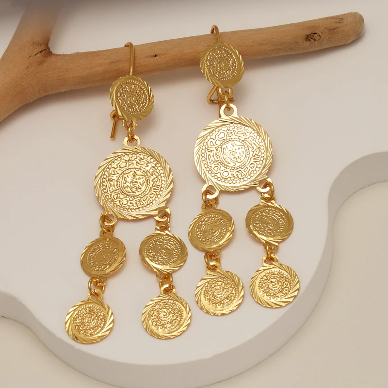 

KDE Moroccan Dubai Gold Color Coin Earrings for Women Girls Wedding Abaya Arab Earrings Jewelry
